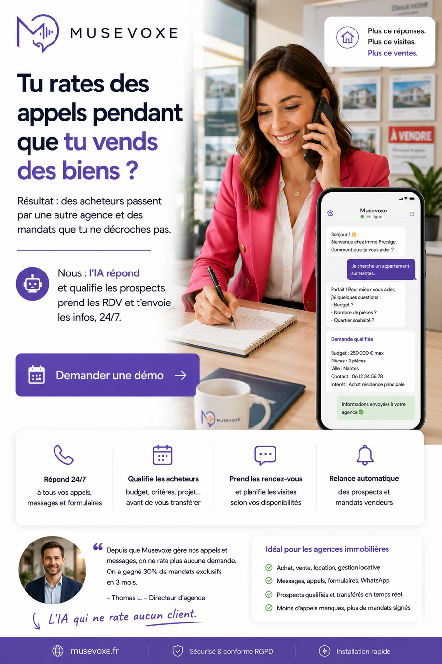 Musevoxe pour les agences immobilières : qualifier les prospects et planifier les visites