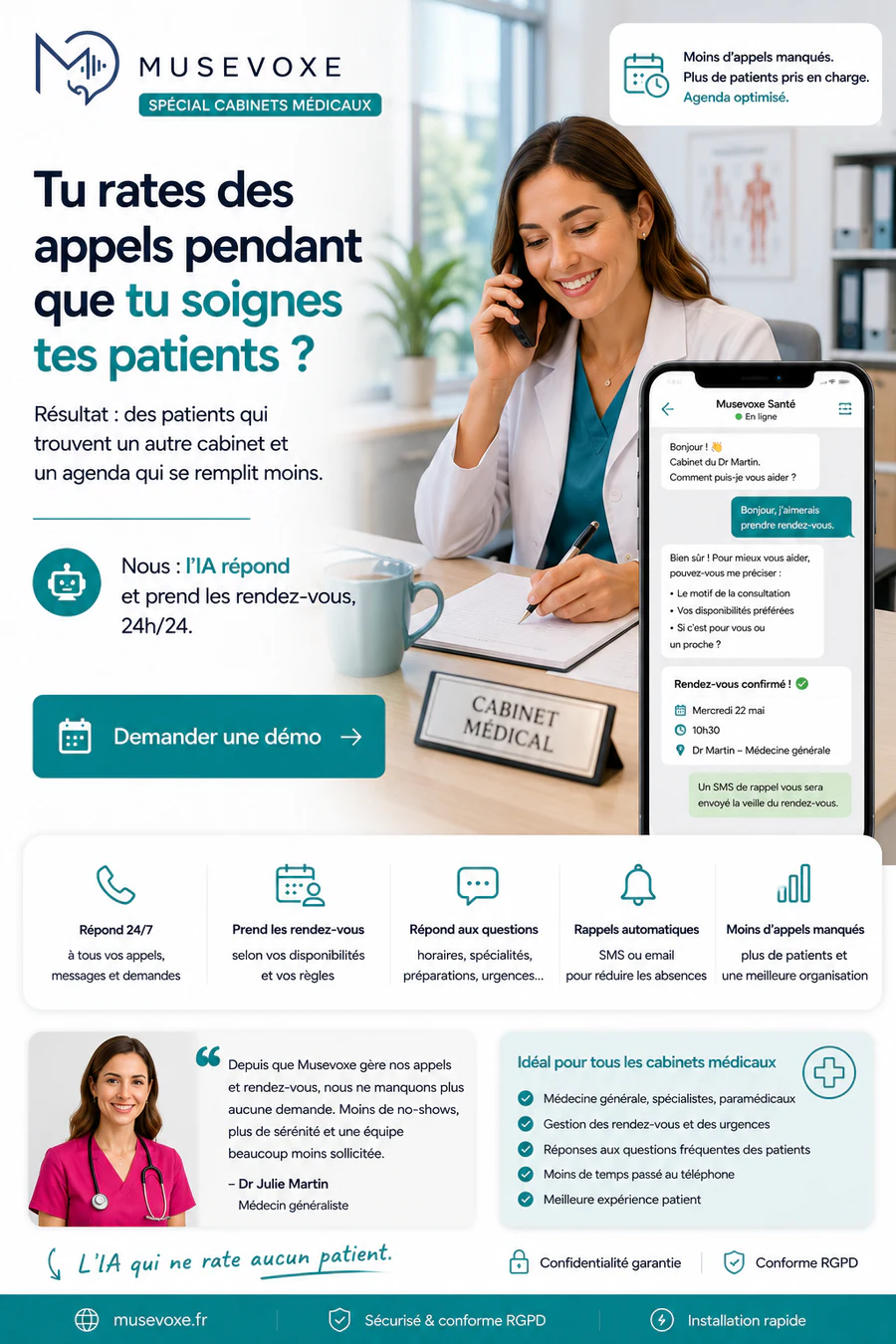 Musevoxe pour les cabinets médicaux : répondre aux patients et prendre les rendez-vous